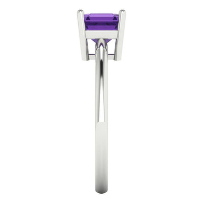 1 cttw Natural Amethyst Solitaire  Engagement Ring - Solid White Gold (VVS1, Asscher Cut,6mm)