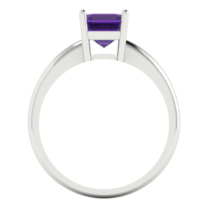1 cttw Natural Amethyst Solitaire  Engagement Ring - Solid White Gold (VVS1, Asscher Cut,6mm)