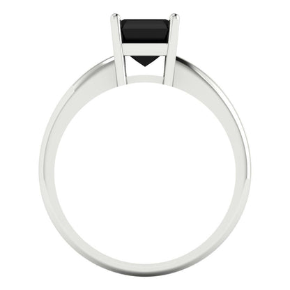 1 cttw Natural Onyx Solitaire  Engagement Ring - Solid White Gold (VVS1, Asscher Cut,6mm)