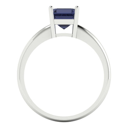 1 cttw Simulated Blue Sapphire Solitaire  Engagement Ring - Solid Gold (Asscher Cut,6mm)