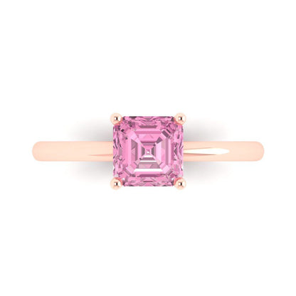 1 cttw Zirconia Simulated Pink Diamond Solitaire  Engagement Ring - Solid Gold (VVS1, Asscher Cut,6mm)