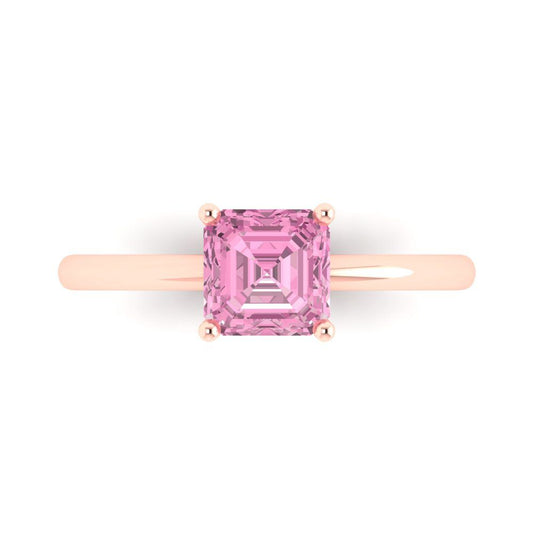 1 cttw Zirconia Simulated Pink Diamond Solitaire  Engagement Ring - Solid Rose Gold (VVS1, Asscher Cut,6mm)