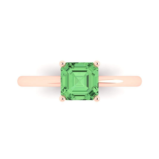 1 cttw Zirconia Simulated Green Diamond Solitaire  Engagement Ring - Solid Rose Gold (VVS1, Asscher Cut,6mm)