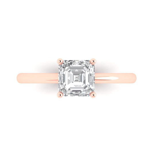 1 cttw Zirconia Simulated Diamond Solitaire  Engagement Ring - Solid Rose Gold (VVS1, Asscher Cut,6mm)