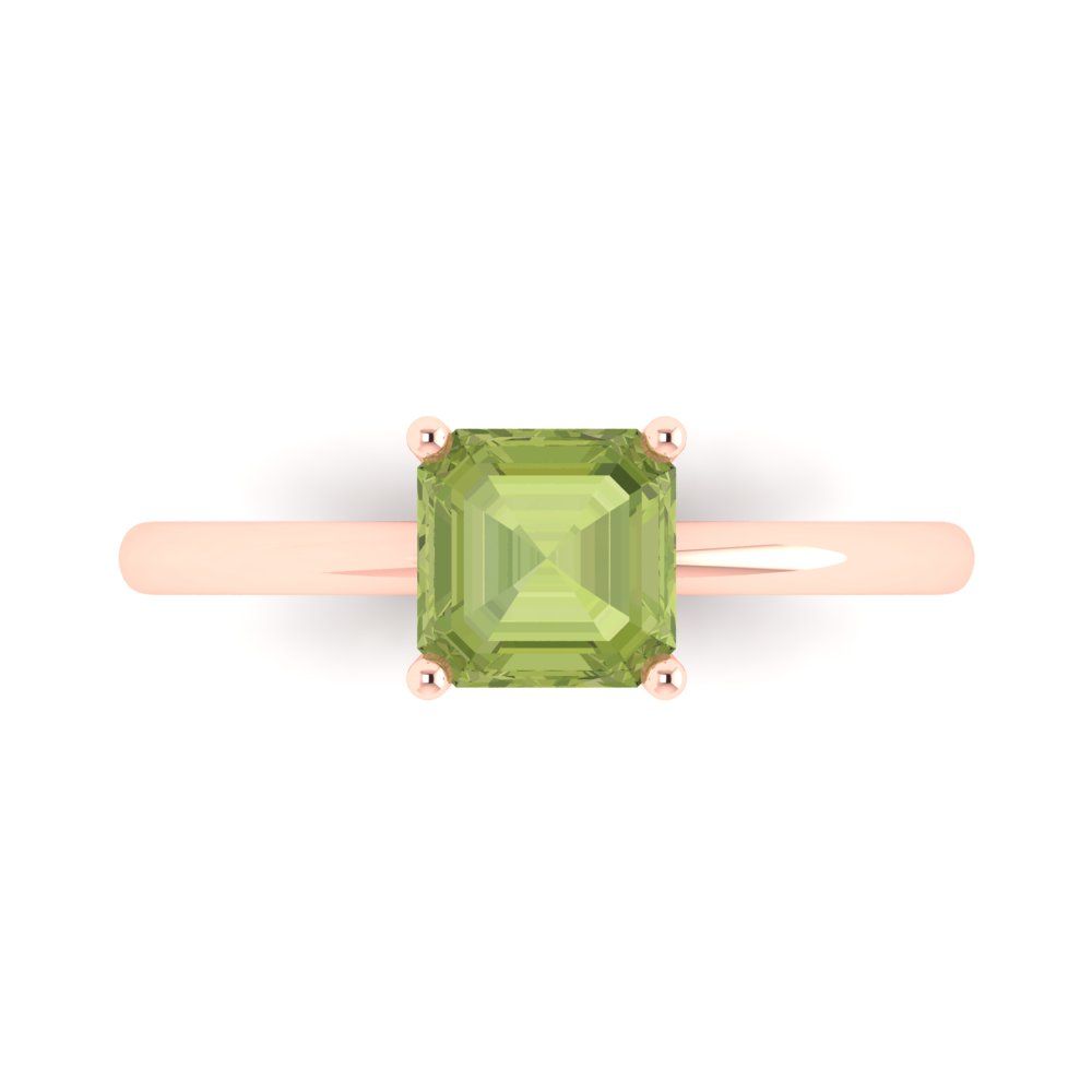 1 cttw Natural Peridot Solitaire  Engagement Ring - Solid Rose Gold (VVS1, Asscher Cut,6mm)