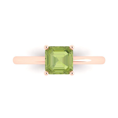 1 cttw Natural Peridot Solitaire  Engagement Ring - Solid Rose Gold (VVS1, Asscher Cut,6mm)