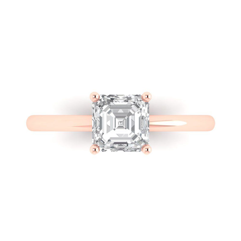 1.0 ct Brilliant Asscher Cut Natural Diamond Stone Clarity SI1-2 Color G-H Rose Gold Solitaire Ring