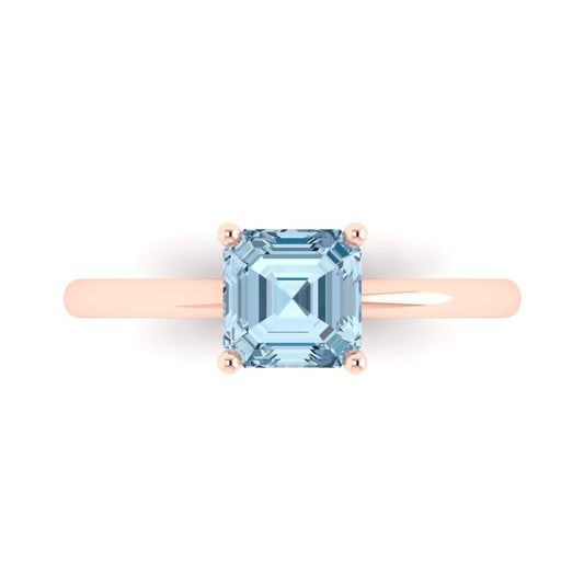 1 cttw Natural Aquamarine Solitaire  Engagement Ring - Solid Rose Gold (VVS1, Asscher Cut,6mm)