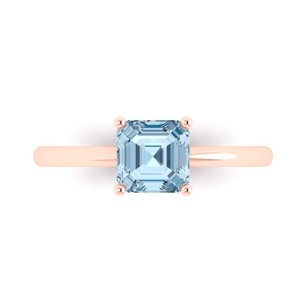 1 cttw Natural Swiss Blue Topaz Solitaire  Engagement Ring - Solid Gold (Asscher Cut,6mm)