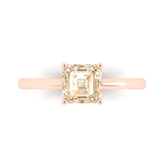 1 cttw Natural Morganite Solitaire  Engagement Ring - Solid Rose Gold (VVS1, Asscher Cut,6mm)