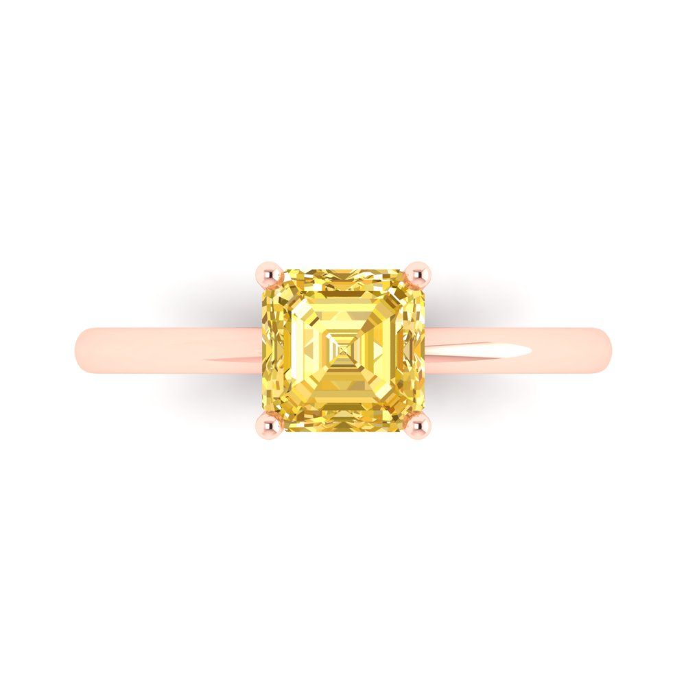 1 cttw Natural Citrine Solitaire  Engagement Ring - Solid Rose Gold (VVS1, Asscher Cut,6mm)