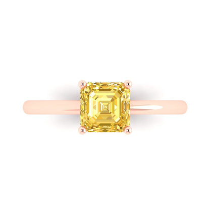 1 cttw Natural Citrine Solitaire  Engagement Ring - Solid Rose Gold (VVS1, Asscher Cut,6mm)