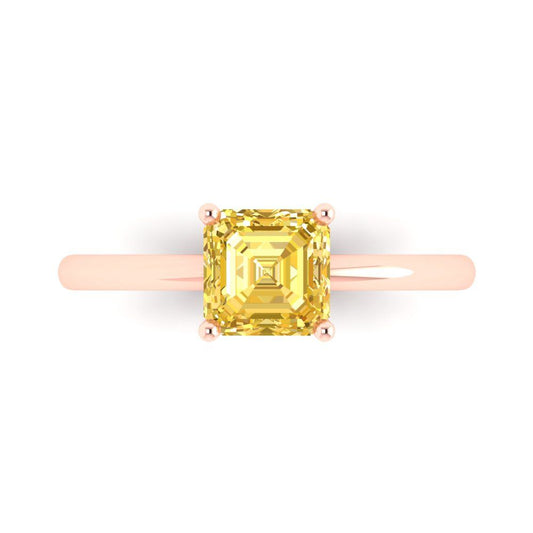 1 cttw Natural Citrine Solitaire  Engagement Ring - Solid Rose Gold (VVS1, Asscher Cut,6mm)