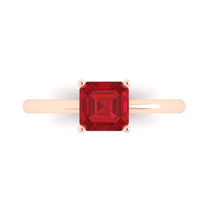 1 cttw Simulated Ruby Solitaire  Engagement Ring - Solid Rose Gold (VVS1, Asscher Cut,6mm)