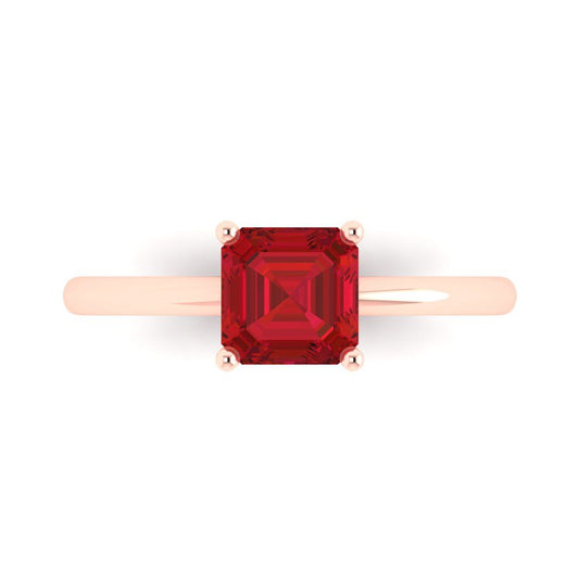 1 cttw Simulated Ruby Solitaire  Engagement Ring - Solid Rose Gold (VVS1, Asscher Cut,6mm)