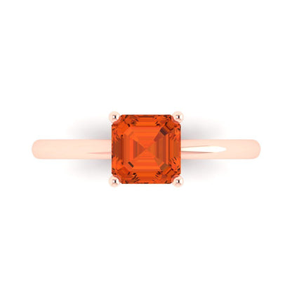 1 cttw Zirconia Simulated Red Diamond Solitaire  Engagement Ring - Solid Rose Gold (VVS1, Asscher Cut,6mm)