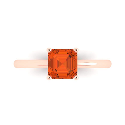 1 cttw Zirconia Simulated Red Diamond Solitaire  Engagement Ring - Solid Rose Gold (VVS1, Asscher Cut,6mm)