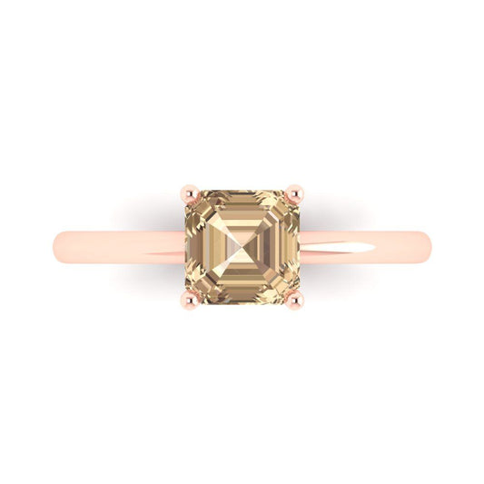 1 cttw Yellow Moissanite Solitaire  Engagement Ring - Solid Rose Gold (VVS1, Asscher Cut,6mm)