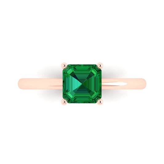 1 cttw Simulated Emerald Solitaire  Engagement Ring - Solid Rose Gold (VVS1, Asscher Cut,6mm)