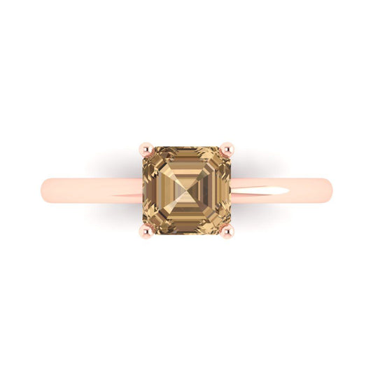 1 cttw Zirconia Simulated Champagne Diamond Solitaire  Engagement Ring - Solid Rose Gold (VVS1, Asscher Cut,6mm)