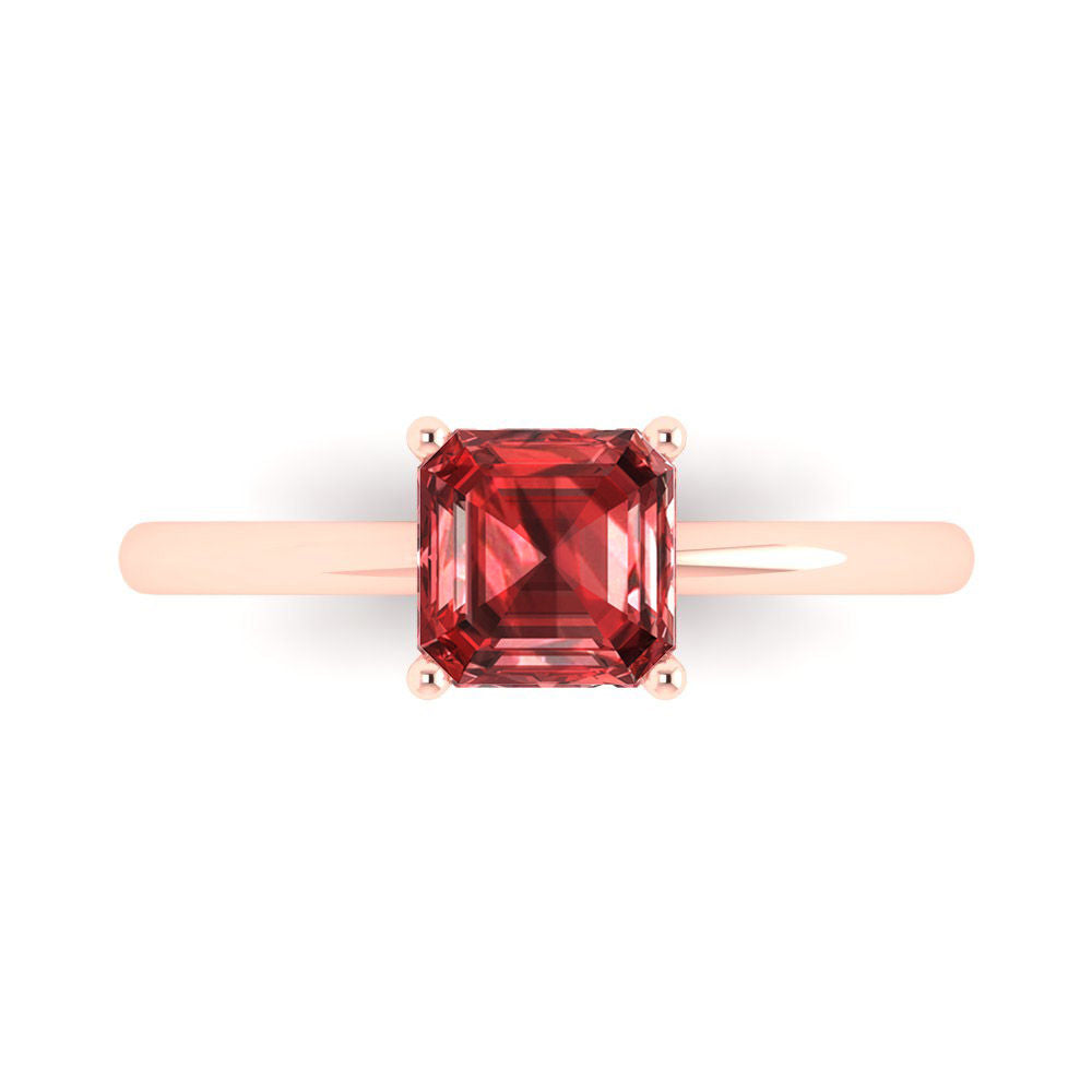 1 cttw Natural Garnet Solitaire  Engagement Ring - Solid Rose Gold (VVS1, Asscher Cut,6mm)