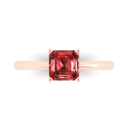 1 cttw Natural Garnet Solitaire  Engagement Ring - Solid Rose Gold (VVS1, Asscher Cut,6mm)