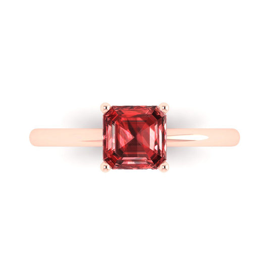 1 cttw Natural Garnet Solitaire  Engagement Ring - Solid Rose Gold (VVS1, Asscher Cut,6mm)