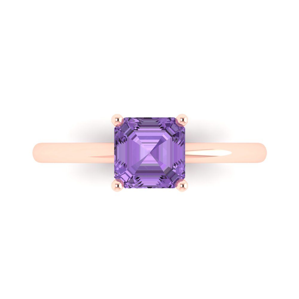 1 cttw Simulated Alexandrite Solitaire  Engagement Ring - Solid Rose Gold (VVS1, Asscher Cut,6mm)