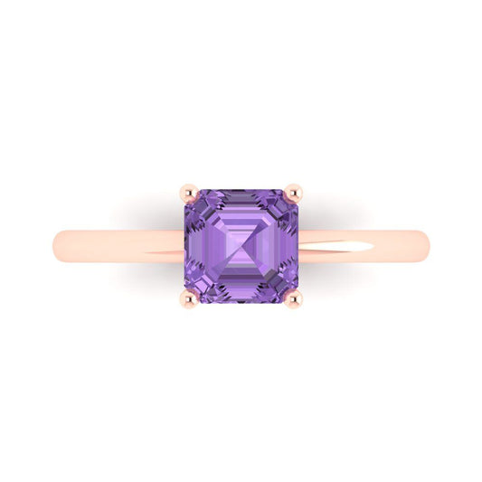 1 cttw Simulated Alexandrite Solitaire  Engagement Ring - Solid Rose Gold (VVS1, Asscher Cut,6mm)