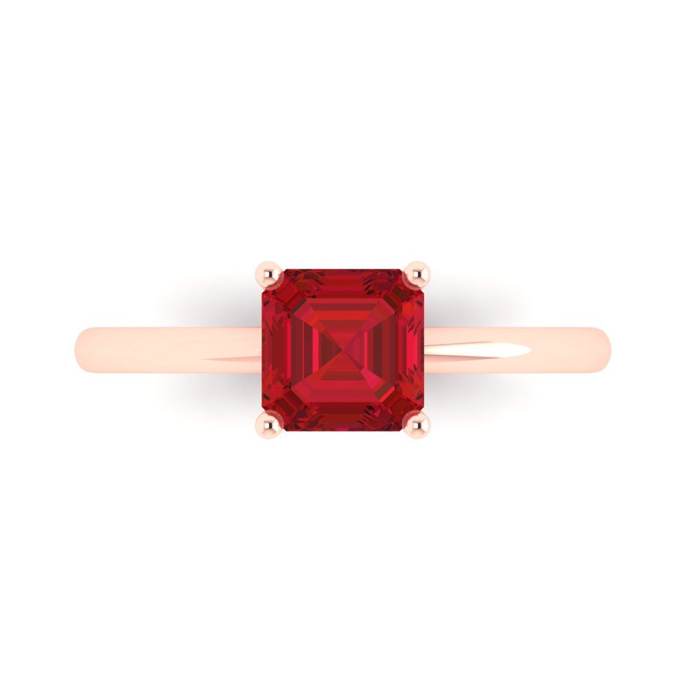 1 cttw Simulated Pink Tourmaline Solitaire  Engagement Ring - Solid Rose Gold (VVS1, Asscher Cut,6mm)