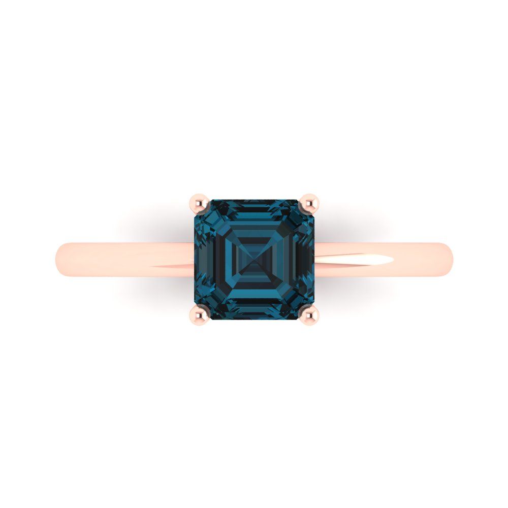 1 cttw Natural London Blue Topaz Solitaire  Engagement Ring - Solid Gold (Asscher Cut,6mm)