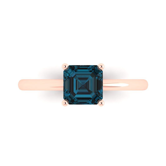 1 cttw Natural London Blue Topaz Solitaire  Engagement Ring - Solid Rose Gold (VVS1, Asscher Cut,6mm)