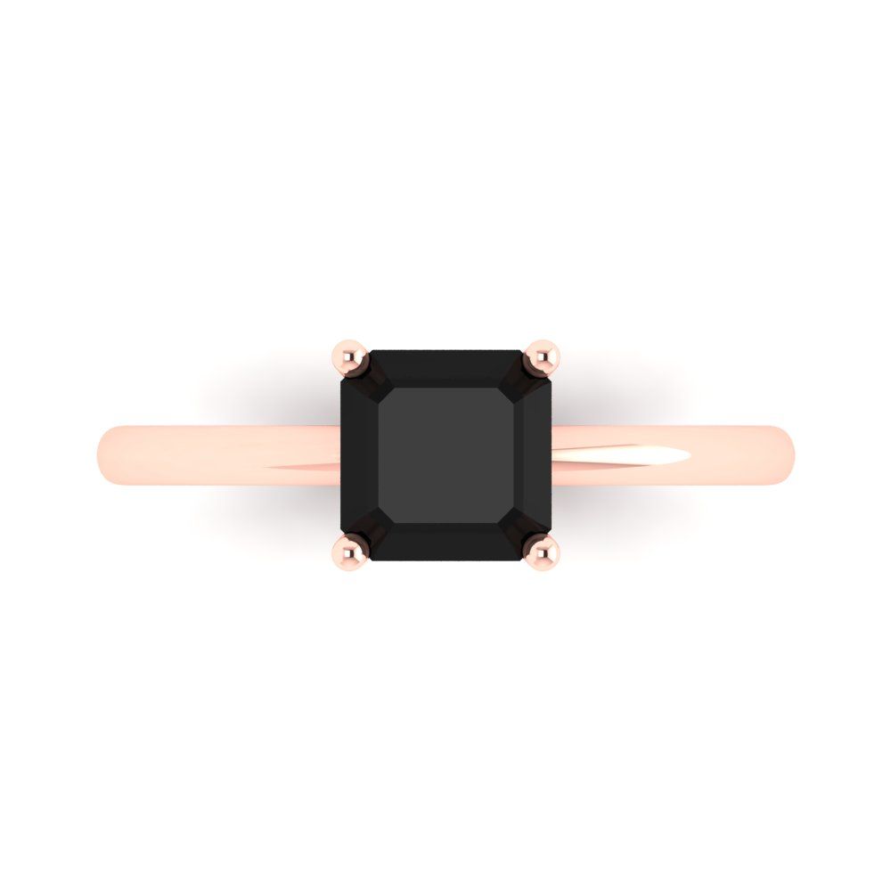 1 cttw Natural Onyx Solitaire  Engagement Ring - Solid Rose Gold (VVS1, Asscher Cut,6mm)