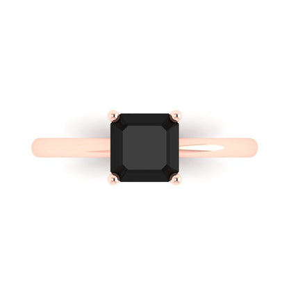 1 cttw Natural Onyx Solitaire  Engagement Ring - Solid Rose Gold (VVS1, Asscher Cut,6mm)