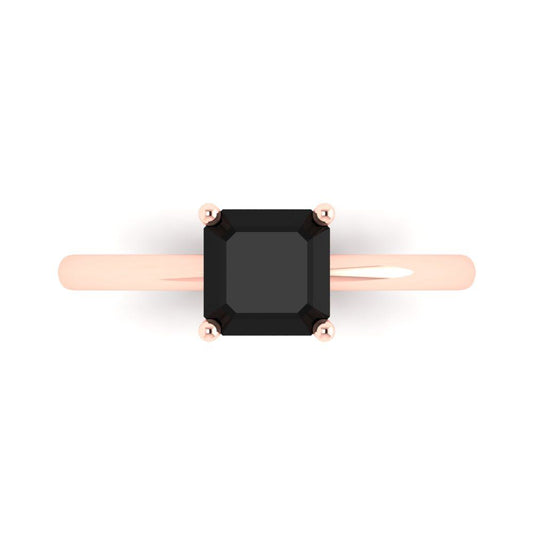 1 cttw Natural Onyx Solitaire  Engagement Ring - Solid Rose Gold (VVS1, Asscher Cut,6mm)