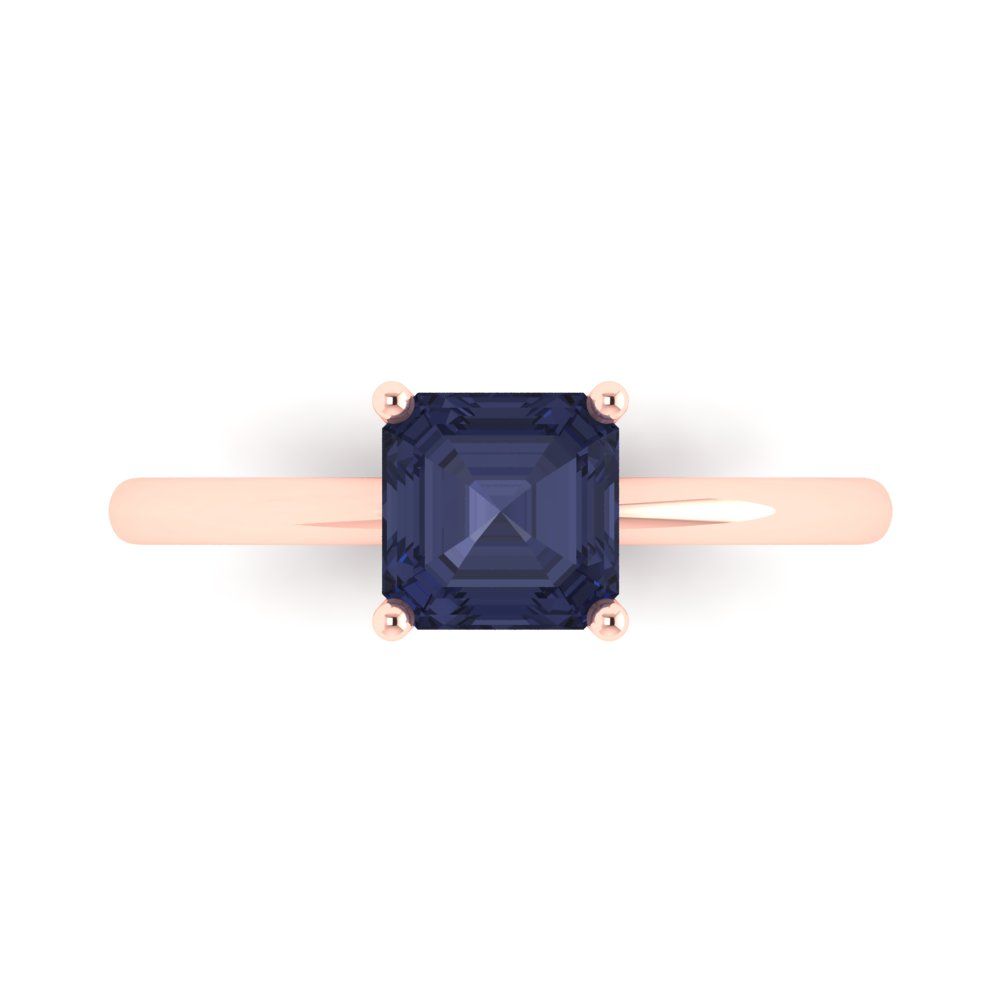 1 cttw Simulated Blue Sapphire Solitaire  Engagement Ring - Solid Gold (Asscher Cut,6mm)
