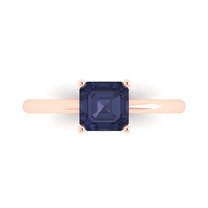 1 cttw Simulated Blue Sapphire Solitaire  Engagement Ring - Solid Gold (Asscher Cut,6mm)