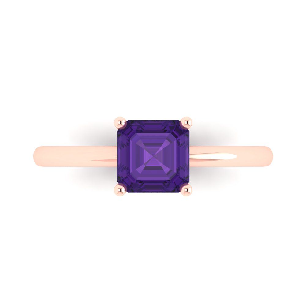 1 cttw Natural Amethyst Solitaire  Engagement Ring - Solid Rose Gold (VVS1, Asscher Cut,6mm)