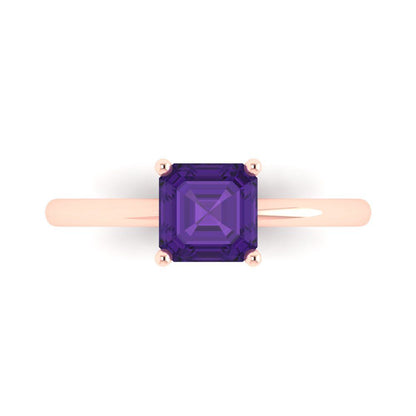 1 cttw Natural Amethyst Solitaire  Engagement Ring - Solid Rose Gold (VVS1, Asscher Cut,6mm)