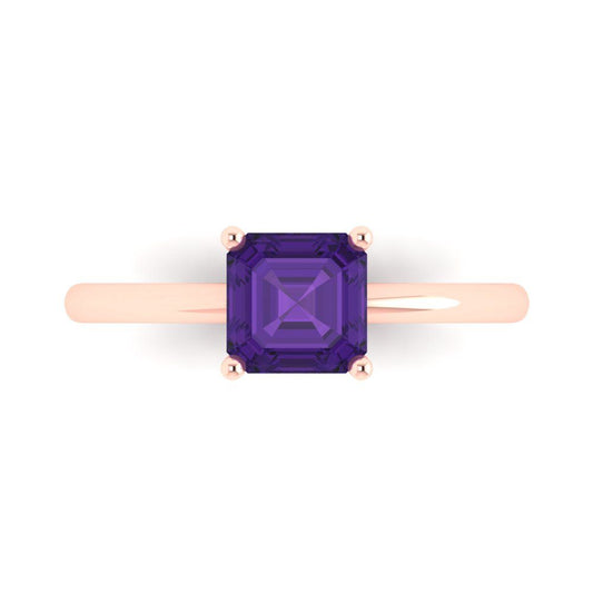 1 cttw Natural Amethyst Solitaire  Engagement Ring - Solid Rose Gold (VVS1, Asscher Cut,6mm)