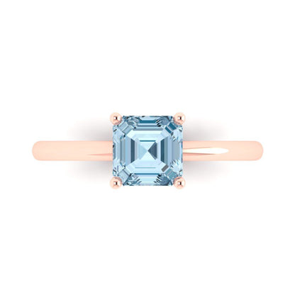 1 cttw Natural Sky Blue Topaz Solitaire  Engagement Ring - Solid Gold (Asscher Cut,6mm)
