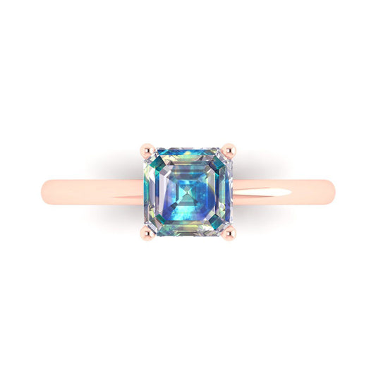 1 cttw Blue Moissanite Solitaire  Engagement Ring - Solid Rose Gold (VVS1, Asscher Cut,6mm)