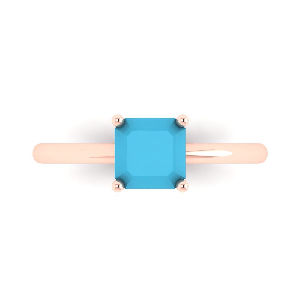 1.0 ct Brilliant Asscher Cut Simulated Turquoise Rose Gold Solitaire Engagement Ring, December Birthstone