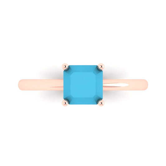 1 cttw Simulated Turquoise Solitaire  Engagement Ring - Solid Rose Gold (VVS1, Asscher Cut,6mm)