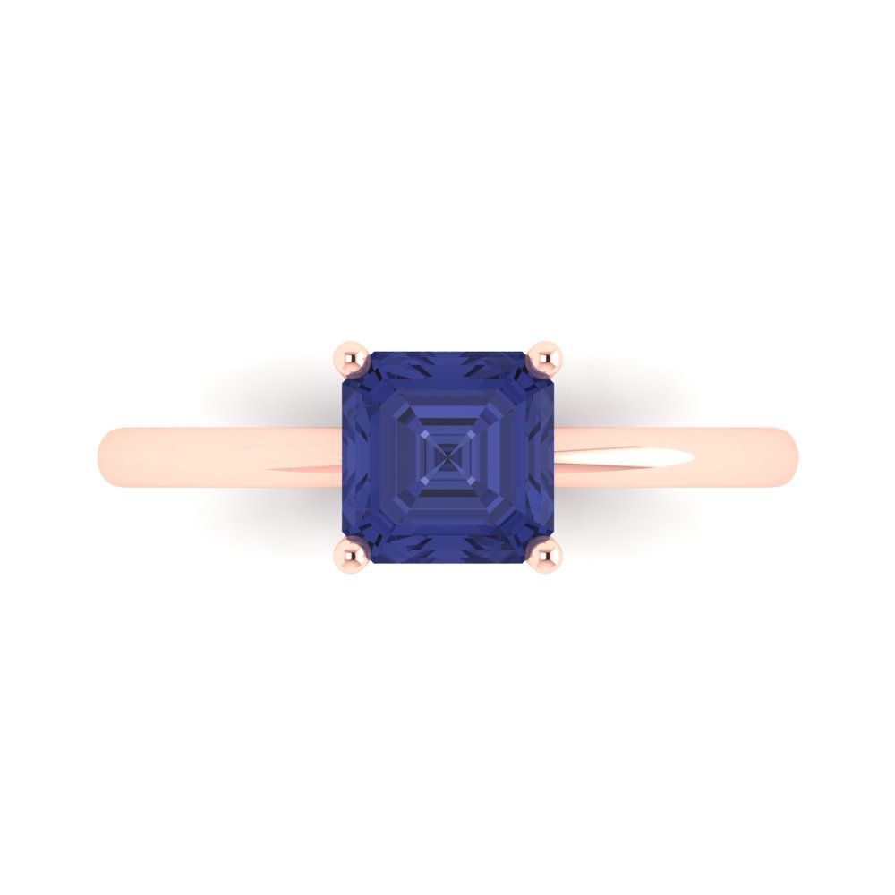 1 cttw Simulated Tanzanite Solitaire  Engagement Ring - Solid Gold (Asscher Cut,6mm)