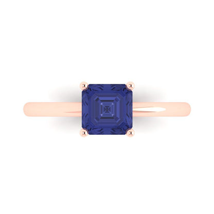 1 cttw Simulated Tanzanite Solitaire  Engagement Ring - Solid Gold (Asscher Cut,6mm)