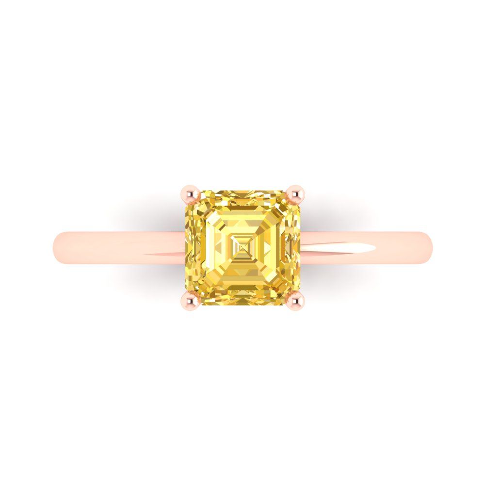 1 cttw Zirconia Simulated Yellow Diamond Solitaire  Engagement Ring - Solid Gold (VVS1, Asscher Cut,6mm)