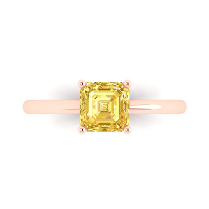 1 cttw Zirconia Simulated Yellow Diamond Solitaire  Engagement Ring - Solid Gold (VVS1, Asscher Cut,6mm)