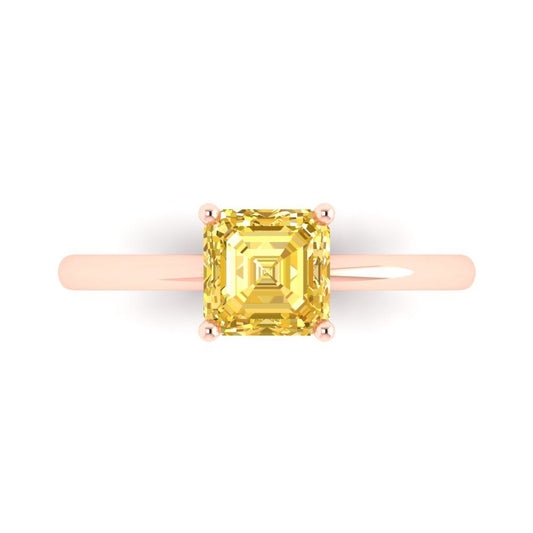 1 cttw Zirconia Simulated Yellow Diamond Solitaire  Engagement Ring - Solid Rose Gold (VVS1, Asscher Cut,6mm)