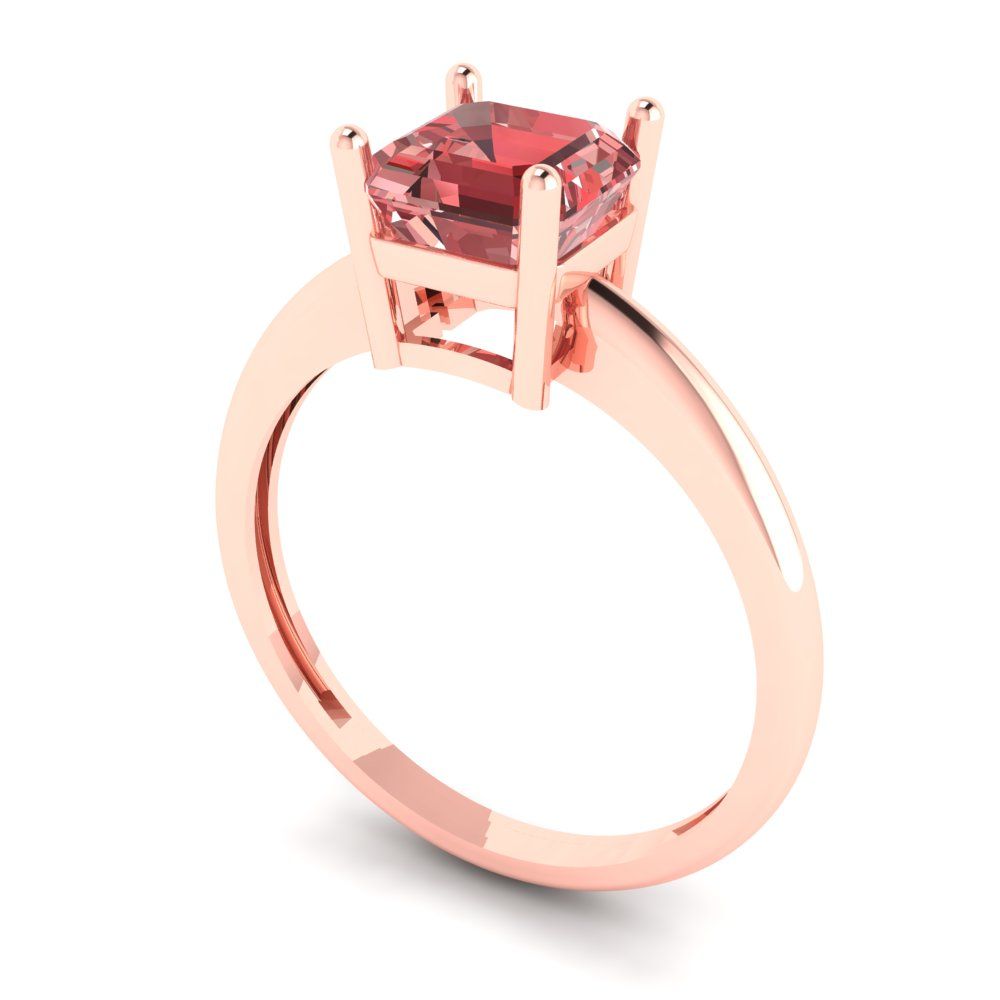 1 cttw Natural Garnet Solitaire  Engagement Ring - Solid Rose Gold (VVS1, Asscher Cut,6mm)